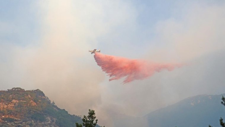 Datça'daki yangına 5 uçak ve 12 helikopterle müdahale ediliyor