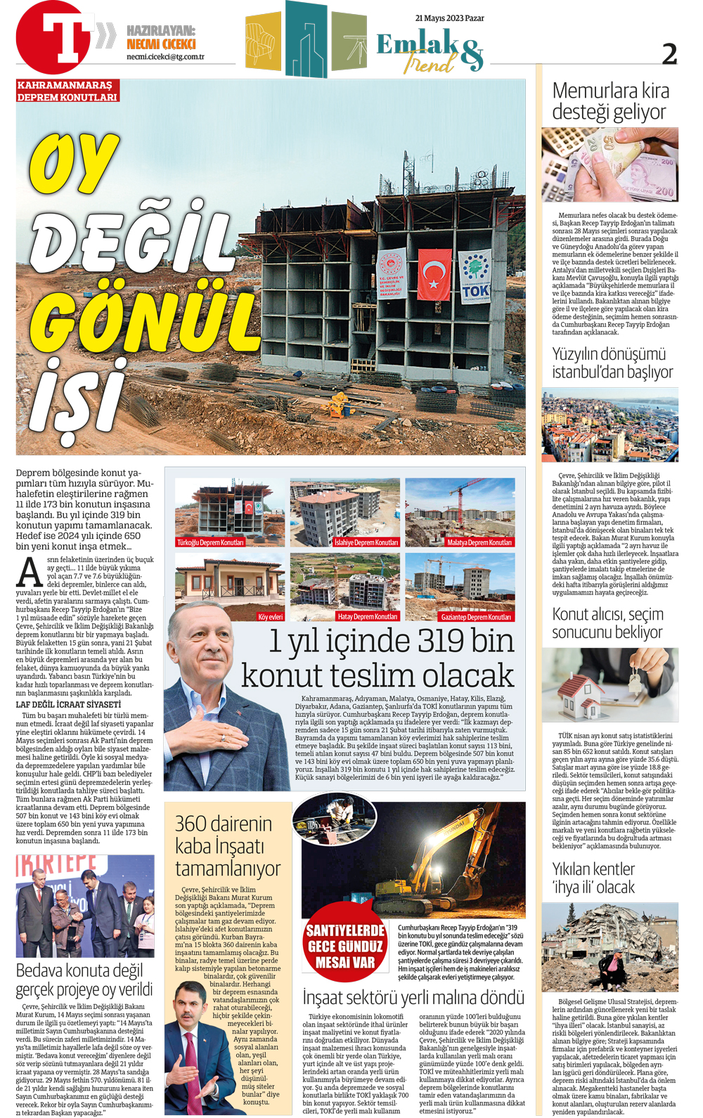 necmi çiçekçi türkiye gazetesi emlak trend sayfası